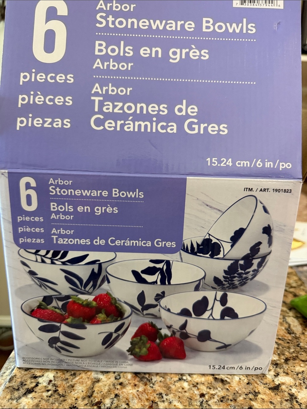 Arbor White Stoneware Bowls with Navy Floral Design (Set of 6)